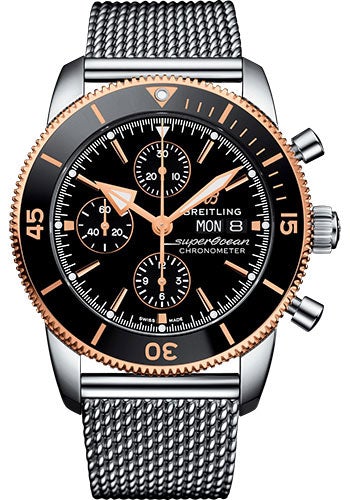 Breitling Superocean Heritage II Chronograph 44 Watch - Steel and Rose Gold Case - Black Dial - Steel Aero Classic Bracelet - U13313121B1A1 - Luxury Time NYC