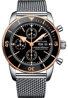 Breitling Superocean Heritage II Chronograph 44 Watch - Steel and Rose Gold Case - Black Dial - Steel Aero Classic Bracelet - U13313121B1A1 - Luxury Time NYC