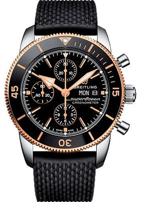 Breitling Superocean Heritage II Chronograph 44 Watch - Steel and Rose Gold Case - Volcano Black Dial - Black Rubber Aero Classic Strap - U13313121B1S1 - Luxury Time NYC