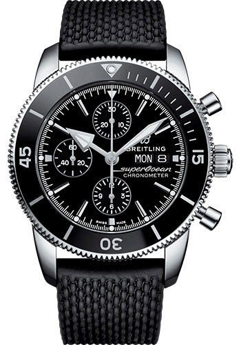 Breitling Superocean Heritage II Chronograph 44 Watch - Steel Case - Black Dial - Black Rubber Aero Classic Strap - A13313121B1S1 - Luxury Time NYC