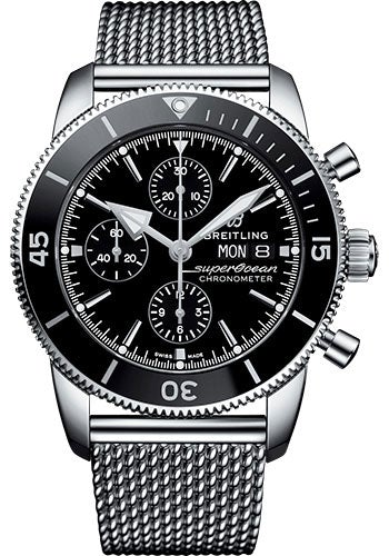Breitling Superocean Heritage II Chronograph 44 Watch - Steel Case - Black Dial - Steel Aero Classic Bracelet - A13313121B1A1 - Luxury Time NYC