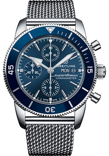 Breitling Superocean Heritage II Chronograph 44 Watch - Steel Case - Blue Dial - Steel Aero Classic Bracelet - A13313161C1A1 - Luxury Time NYC