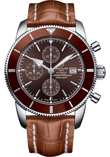 Breitling Superocean Heritage II Chronograph 46 Watch - Steel Case - Copperhead Bronze Dial - Gold Croco Strap - A1331233/Q616/755P/A20D.1 - Luxury Time NYC