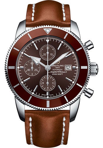 Breitling Superocean Heritage II Chronograph 46 Watch - Steel Case - Copperhead Bronze Dial - Gold Leather Strap - A1331233/Q616/440X/A20D.1 - Luxury Time NYC
