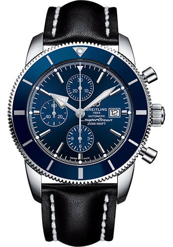Breitling Superocean Heritage II Chronograph 46 Watch - Steel Case - Gun Blue Dial - Black Leather Strap - A1331216/C963/442X/A20D.1 - Luxury Time NYC