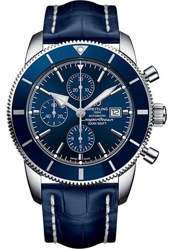 Breitling Superocean Heritage II Chronograph 46 Watch - Steel Case - Gun Blue Dial - Blue Croco Strap - A1331216/C963/747P/A20D.1 - Luxury Time NYC
