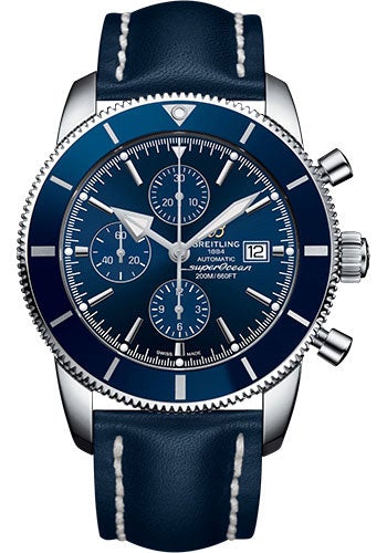 Breitling Superocean Heritage II Chronograph 46 Watch - Steel Case - Gun Blue Dial - Blue Leather Strap - A1331216/C963/102X/A20D.1 - Luxury Time NYC