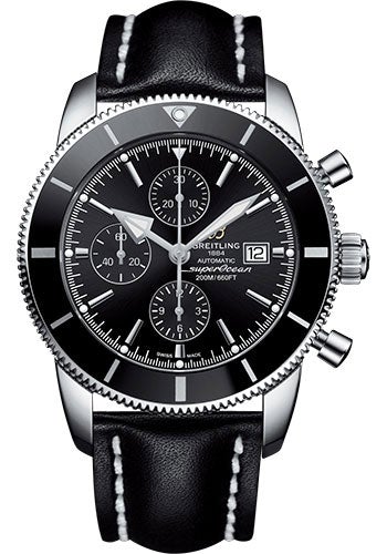 Breitling Superocean Heritage II Chronograph 46 Watch - Steel Case - Volcano Black Dial - Black Leather Strap - A1331212/BF78/442X/A20D.1 - Luxury Time NYC