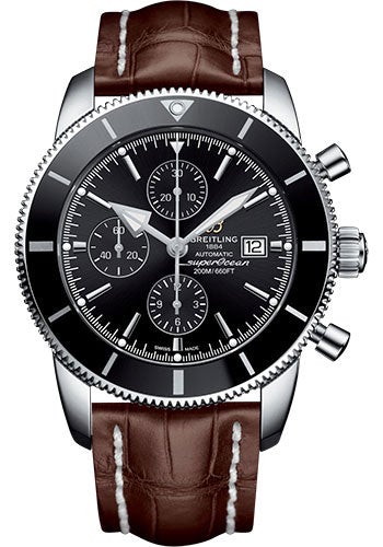 Breitling Superocean Heritage II Chronograph 46 Watch - Steel Case - Volcano Black Dial - Brown Croco Strap - A1331212/BF78/757P/A20D.1 - Luxury Time NYC