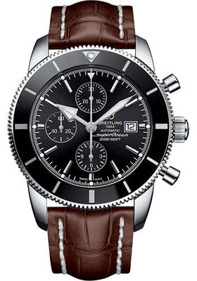 Breitling Superocean Heritage II Chronograph 46 Watch - Steel Case - Volcano Black Dial - Brown Croco Strap - A1331212/BF78/757P/A20D.1 - Luxury Time NYC