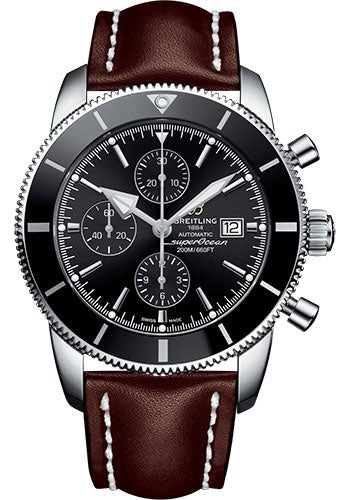 Breitling Superocean Heritage II Chronograph 46 Watch - Steel Case - Volcano Black Dial - Brown Leather Strap - A1331212/BF78/444X/A20D.1 - Luxury Time NYC