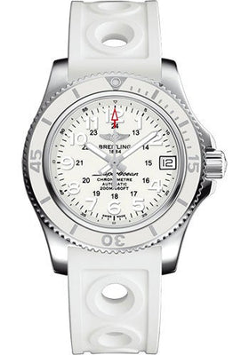 Breitling Superocean II 36 Watch - Steel - Hurricane White Dial - White Ocean Racer II Strap - Tang Buckle - A17312D21A1S1 - Luxury Time NYC
