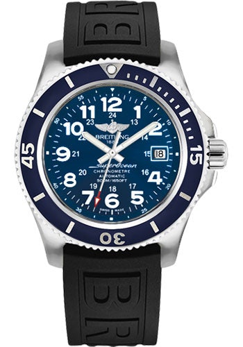 Breitling Superocean II 42 Watch - Steel Case - Mariner Blue Dial - Black Diver Pro III Strap - A17365D1/C915/150S/A18S.1 - Luxury Time NYC