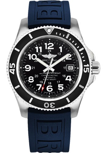 Breitling Superocean II 42 Watch - Steel Case - Volcano Black Dial - Blue Diver Pro III Strap - A17365C9/BD67/148S/A18S.1 - Luxury Time NYC