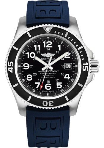 Breitling Superocean II 44 Watch - Steel Case - Volcano Black Dial - Blue Diver Pro III Strap - A17392D7/BD68/158S/A20SS.1 - Luxury Time NYC