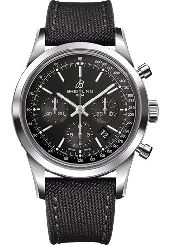 Breitling Transocean Chronograph Watch - Steel - Black Dial - Anthracite Military Strap - Tang Buckle - AB015212/BA99/109W/A20BA.1 - Luxury Time NYC