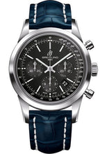 Load image into Gallery viewer, Breitling Transocean Chronograph Watch - Steel - Black Dial - Blue Croco Strap - Folding Buckle - AB015212/BA99/732P/A20D.1 - Luxury Time NYC