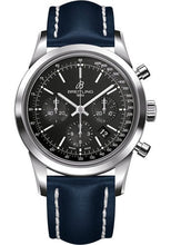 Load image into Gallery viewer, Breitling Transocean Chronograph Watch - Steel - Black Dial - Blue Leather Strap - Folding Buckle - AB015212/BA99/112X/A20D.1 - Luxury Time NYC