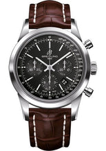 Load image into Gallery viewer, Breitling Transocean Chronograph Watch - Steel - Black Dial - Brown Croco Strap - Folding Buckle - AB015212/BA99/740P/A20D.1 - Luxury Time NYC