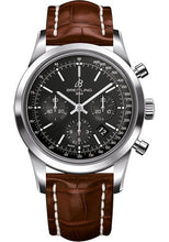 Load image into Gallery viewer, Breitling Transocean Chronograph Watch - Steel - Black Dial - Gold Croco Strap - Folding Buckle - AB015212/BA99/738P/A20D.1 - Luxury Time NYC