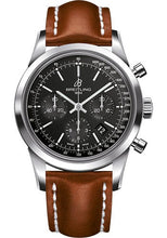 Load image into Gallery viewer, Breitling Transocean Chronograph Watch - Steel - Black Dial - Gold Leather Strap - Folding Buckle - AB015212/BA99/434X/A20D.1 - Luxury Time NYC
