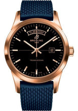 Load image into Gallery viewer, Breitling Transocean Day &amp; Date Watch - 18k Red Gold - Black Dial - Blue Rubber Aero Classic Strap - R4531012/BB70/281S/R20D.3 - Luxury Time NYC