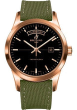Load image into Gallery viewer, Breitling Transocean Day &amp; Date Watch - 18k Red Gold - Black Dial - Khaki Green Military Strap - Tang Buckle - R4531012/BB70/106W/R20BA.1 - Luxury Time NYC