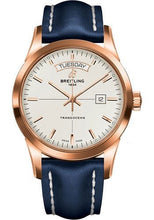 Load image into Gallery viewer, Breitling Transocean Day &amp; Date Watch - 18k Red Gold - Mercury Silver Dial - Blue Leather Strap - Folding Buckle - R4531012/G752/112X/R20D.1 - Luxury Time NYC