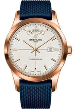 Load image into Gallery viewer, Breitling Transocean Day &amp; Date Watch - 18k Red Gold - Mercury Silver Dial - Blue Rubber Aero Classic Strap - R4531012/G752/281S/R20D.3 - Luxury Time NYC
