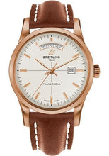 Load image into Gallery viewer, Breitling Transocean Day &amp; Date Watch - 43mm Red Gold Case - Mercury Silver Dial - Gold Leather Strap - R4531012/G752/434X/R20D.1 - Luxury Time NYC