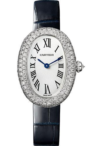 Cartier Baignoire 1920 Watch - 32 mm White Gold Diamond Case - Navy Blue Strap - WJBA0015 - Luxury Time NYC