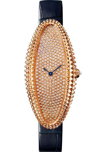Cartier Baignoire Allongee Watch - 47 mm Pink Gold Case - Diamond Dial - Midnight Blue Strap - WJBA0016 - Luxury Time NYC