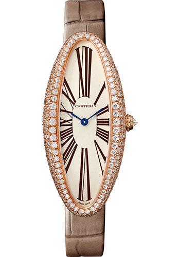 Cartier Baignoire Allongee Watch - 47 mm Pink Gold Diamond Case - Taupe Strap - WJBA0006 - Luxury Time NYC