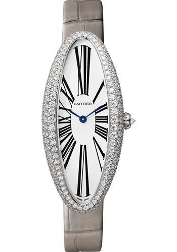 Cartier Baignoire Allongee Watch - 47 mm White Gold Diamond Case - Light Gray Strap - WJBA0007 - Luxury Time NYC