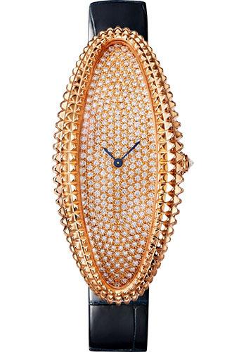 Cartier Baignoire Allongee Watch - 52 mm Pink Gold Case - Diamond Dial - Midnight Blue Strap - WJBA0017 - Luxury Time NYC