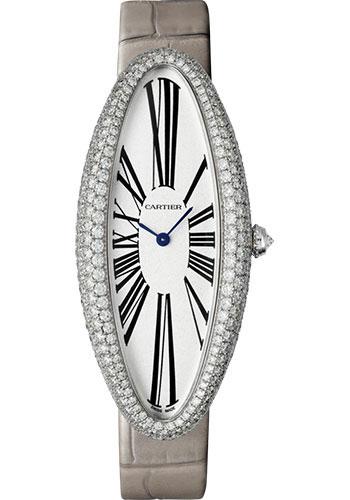 Cartier Baignoire Allongee Watch - 52 mm White Gold Diamond Case - Light Gray Strap - WJBA0009 - Luxury Time NYC