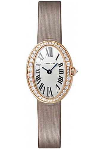 Cartier Baignoire Watch - Mini Pink Gold Diamond Case - Fabric Strap - WB520028 - Luxury Time NYC