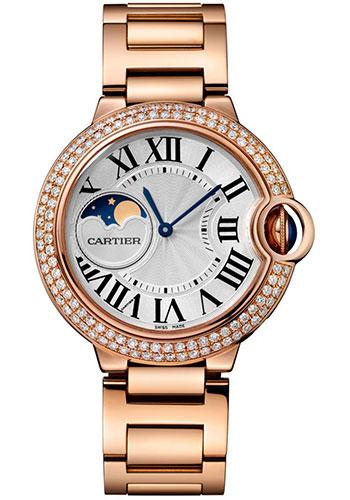 Cartier Ballon Bleu de Cartier Moonphase Watch - 37 mm Pink Gold Case - Diamond Paved Bezel - Silver Dial - WJBB0025 - Luxury Time NYC