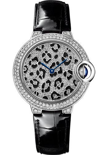 Cartier Ballon Bleu de Cartier Panther Spots Watch - 33 mm White Gold Diamond Case - Diamond Dial - Black Alligator Strap - HPI01064 - Luxury Time NYC