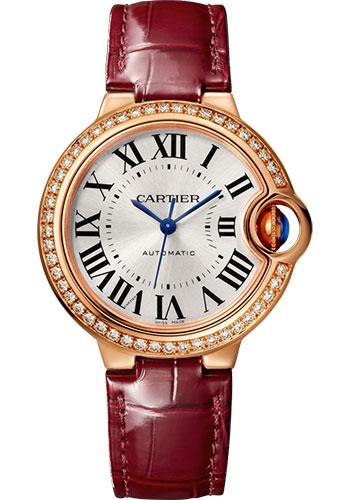 Cartier Ballon Bleu de Cartier Watch - 33 mm Pink Gold Case - Diamond Bezel - Burgundy Alligator Strap - WJBB0033 - Luxury Time NYC