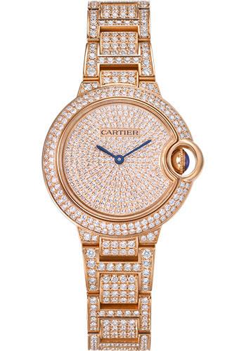 Cartier Ballon Bleu de Cartier Watch - 33 mm Pink Gold Case - Diamond Dial - Diamond Bracelet - WJBB0044 - Luxury Time NYC