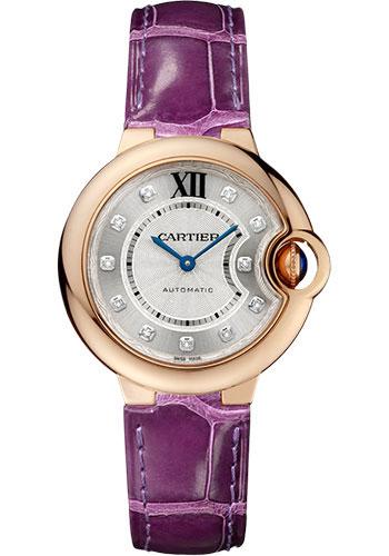 Cartier Ballon Bleu de Cartier Watch - 33 mm Pink Gold Case - Diamond Dial - Purple Alligator Strap - WE902040 - Luxury Time NYC