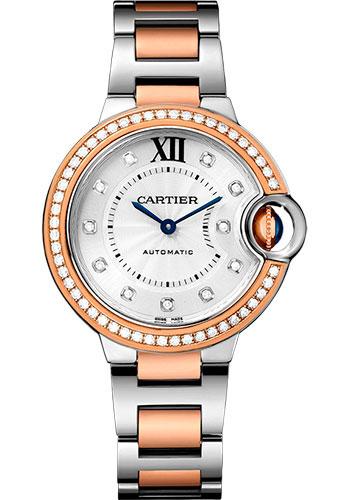 Cartier Ballon Bleu De Cartier Watch - 33 mm Pink Gold Case - Diamond Dial - Steel Bracelet - WE902077 - Luxury Time NYC