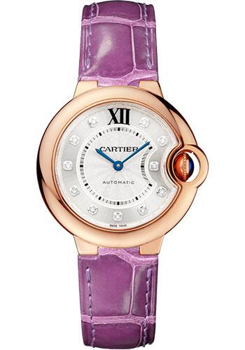 Cartier Ballon Bleu de Cartier Watch - 33 mm Pink Gold Case - Purple Alligator Strap - WE902063 - Luxury Time NYC