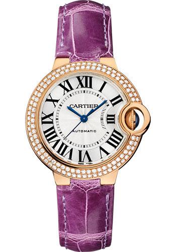 Cartier Ballon Bleu de Cartier Watch - 33 mm Pink Gold Diamond Case - Purple Alligator Strap - WE902066 - Luxury Time NYC