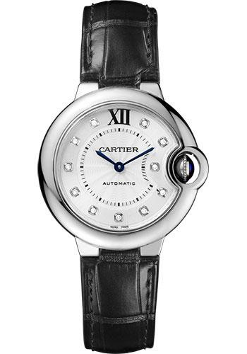 Cartier Ballon Bleu de Cartier Watch - 33 mm Steel Case - Diamond Dial - Black Alligator Strap - W4BB0009 - Luxury Time NYC