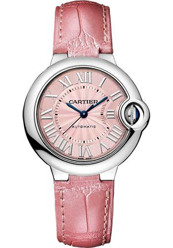 Cartier Ballon Bleu De Cartier Watch - 33 mm Steel Case - Pink Dial - Fuchsia-Pink Alligator Strap - WSBB0002 - Luxury Time NYC