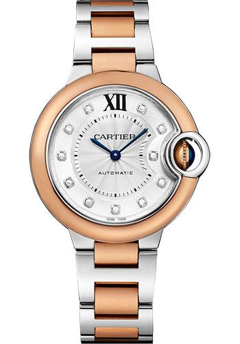 Cartier Ballon Bleu de Cartier Watch - 33 mm Steel Case - Pink Gold Bezel - Diamond Dial - W3BB0006 - Luxury Time NYC
