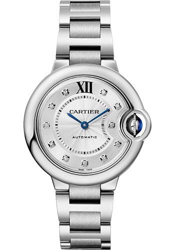 Cartier Ballon Bleu de Cartier Watch - 33 mm Steel Case - Silvered Diamond Dial - Interchangeable Bracelet - W4BB0021 - Luxury Time NYC