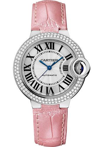 Cartier Ballon Bleu de Cartier Watch - 33 mm White Gold Diamond Case - Pearly Pink Alligator Strap - WE902067 - Luxury Time NYC